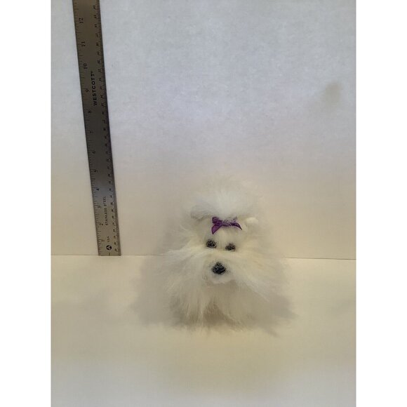 AURORA Plush White Long Haired Dog With Purple Bow Maltese Stuffed Animal Toy - Picture 9 of 9